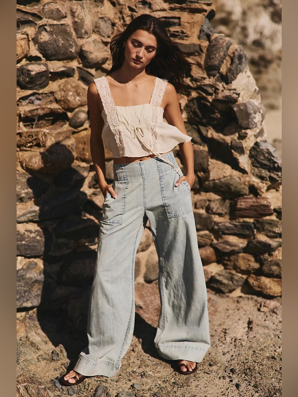 We The Free Wide Leg Light Wash Denim Pants